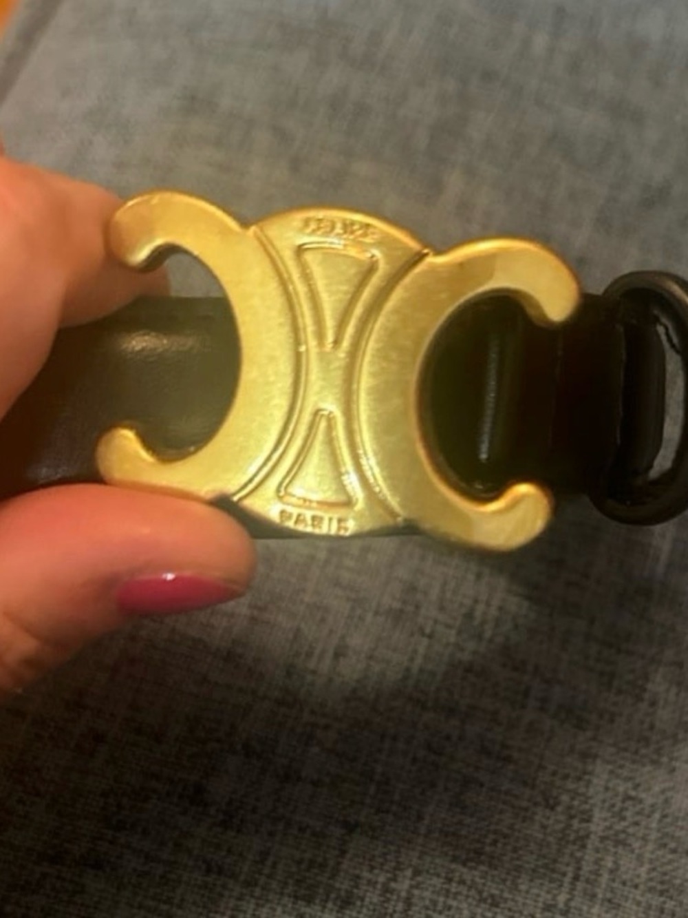Celine Black Leather Belt with Gold Triomphe Buckle